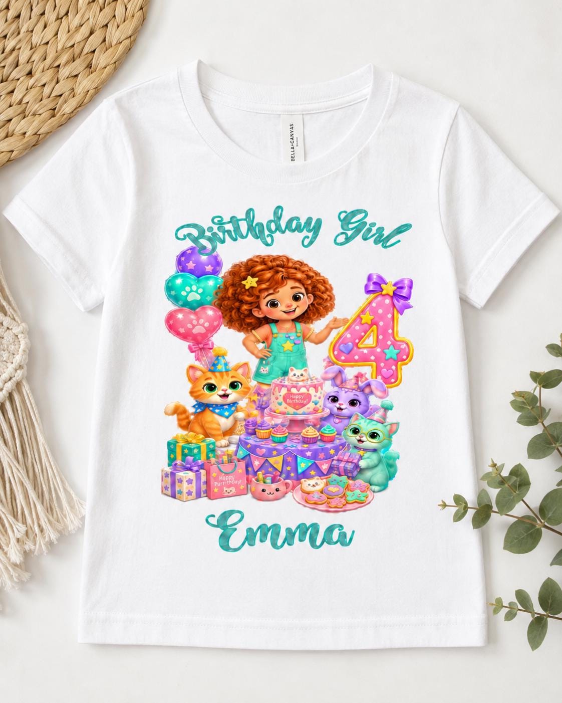 Birthday Girl Shirt, Personalized Cat Birthday Tee, Custom Name Age Party Shirt, image 7