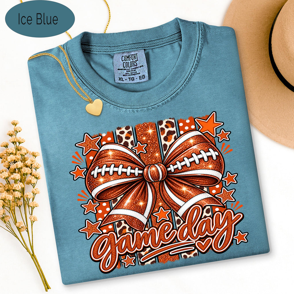 Comfort Colors Shirt, Football Mom Shirt, Glitter Game Day Bow Tee, Retro Footba image 2