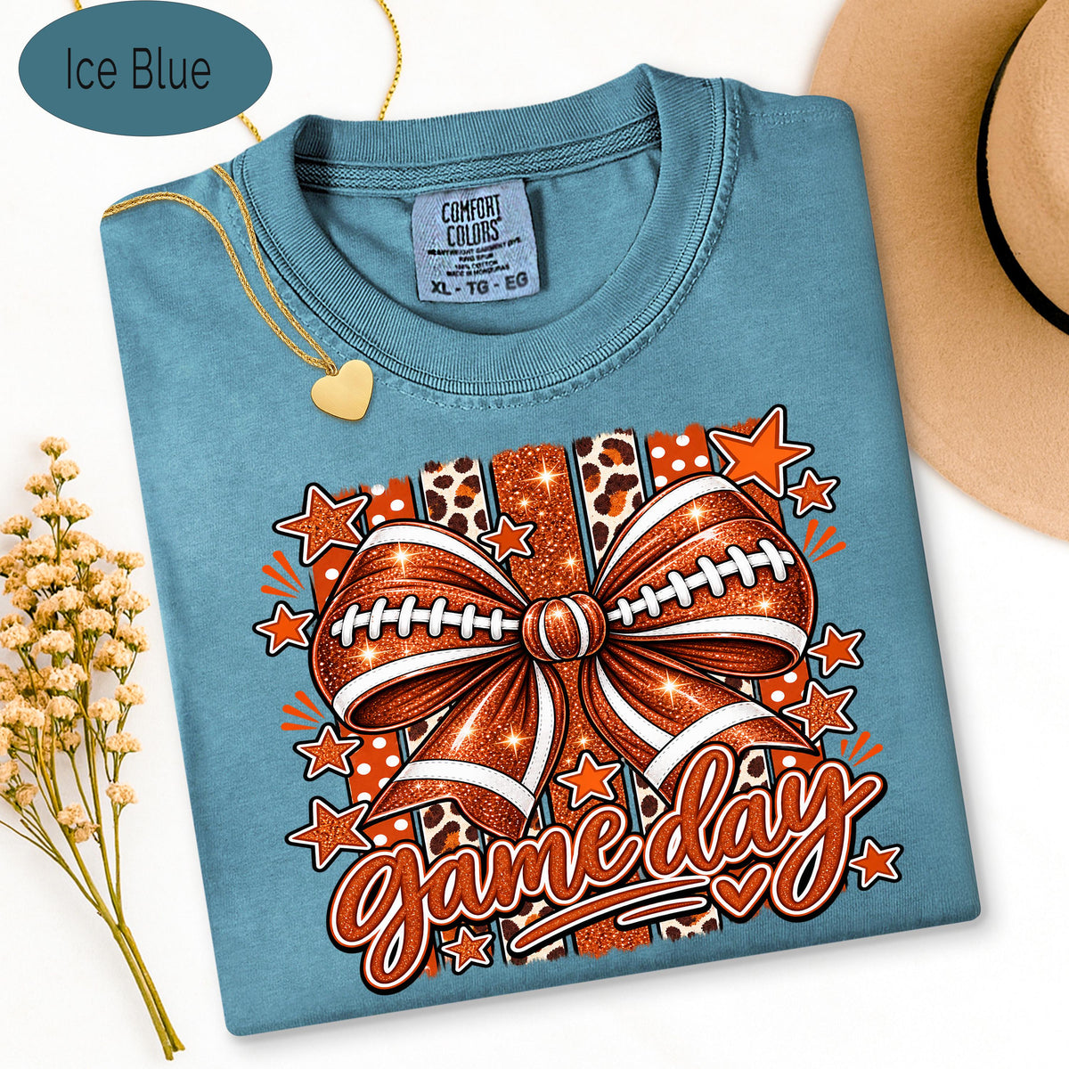 Comfort Colors Shirt, Football Mom Shirt, Glitter Game Day Bow Tee, Retro Footba image 2