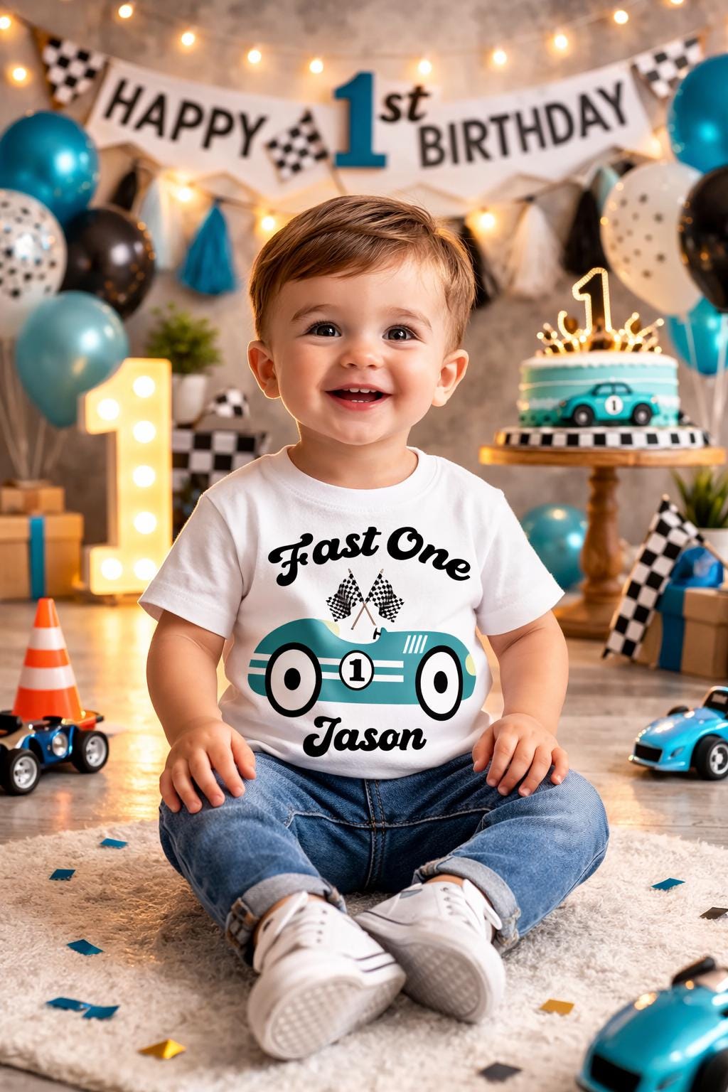 Personalized Race Car Fast One Birthday Shirt, Boys 1st Birthday Outfit image 4