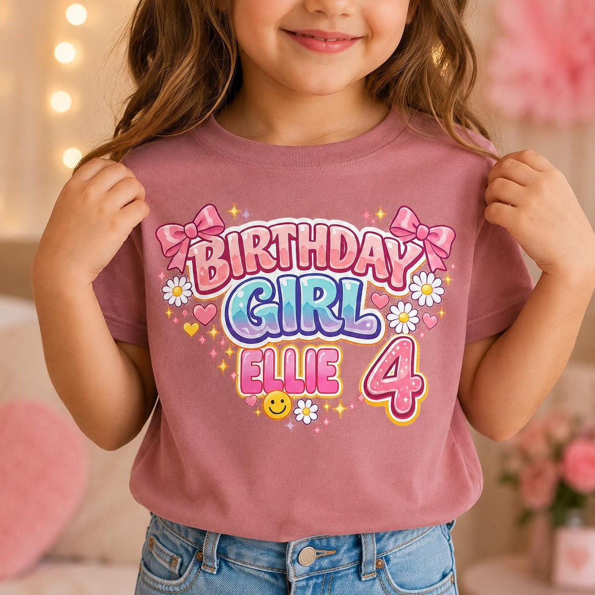 Birthday Girl Shirt, Personalized Girls Birthday Tee, Custom Name &amp; Age Shir image 3