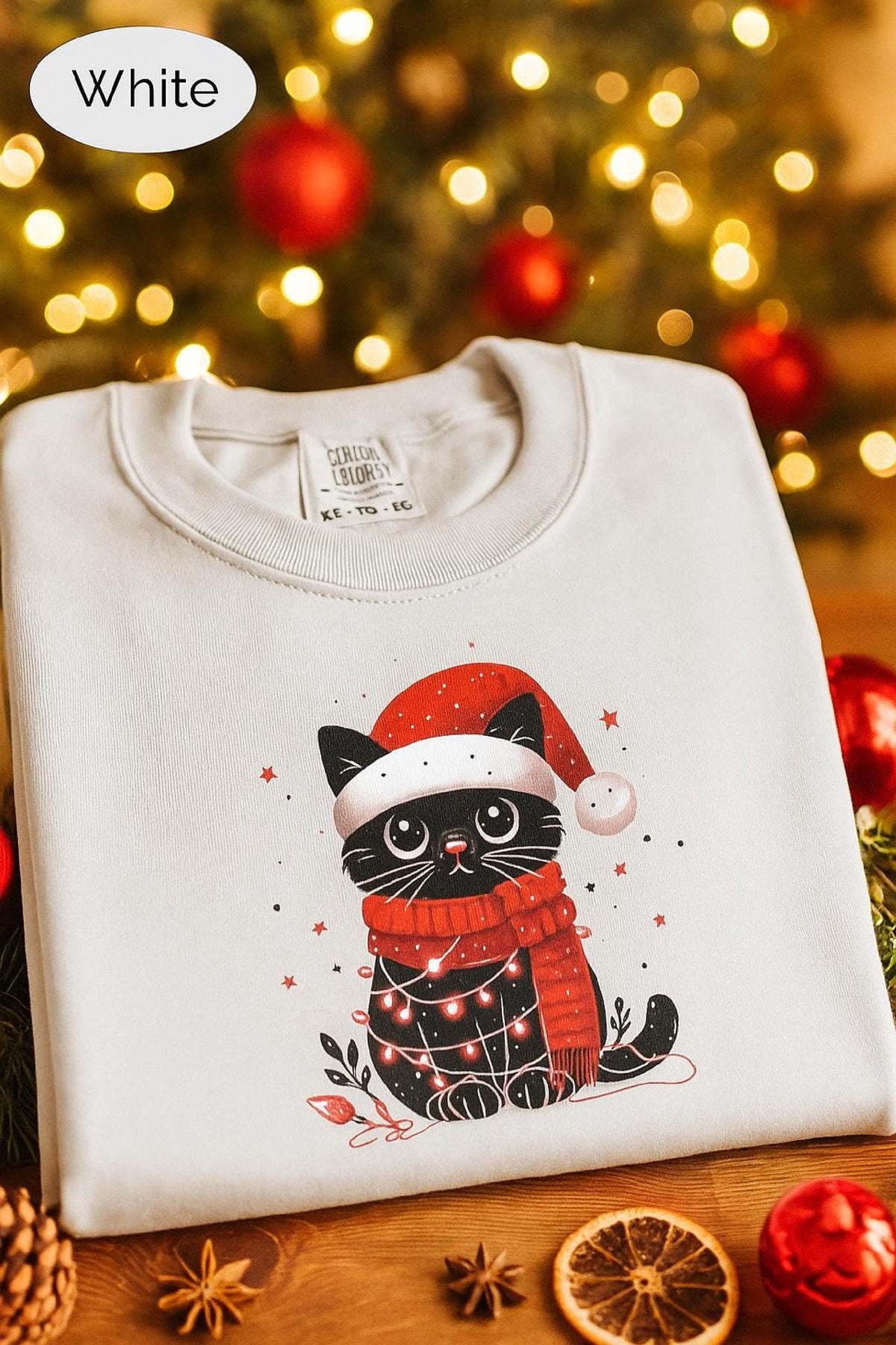 Comfort Colors Cat Christmas Shirt Women’s Funny Xmas Tee, Cat Mom Christmas Gif image 2