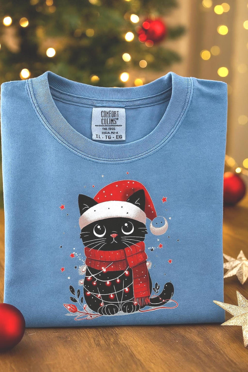 Comfort Colors Cat Christmas Shirt Women’s Funny Xmas Tee, Cat Mom Christmas Gif image 3
