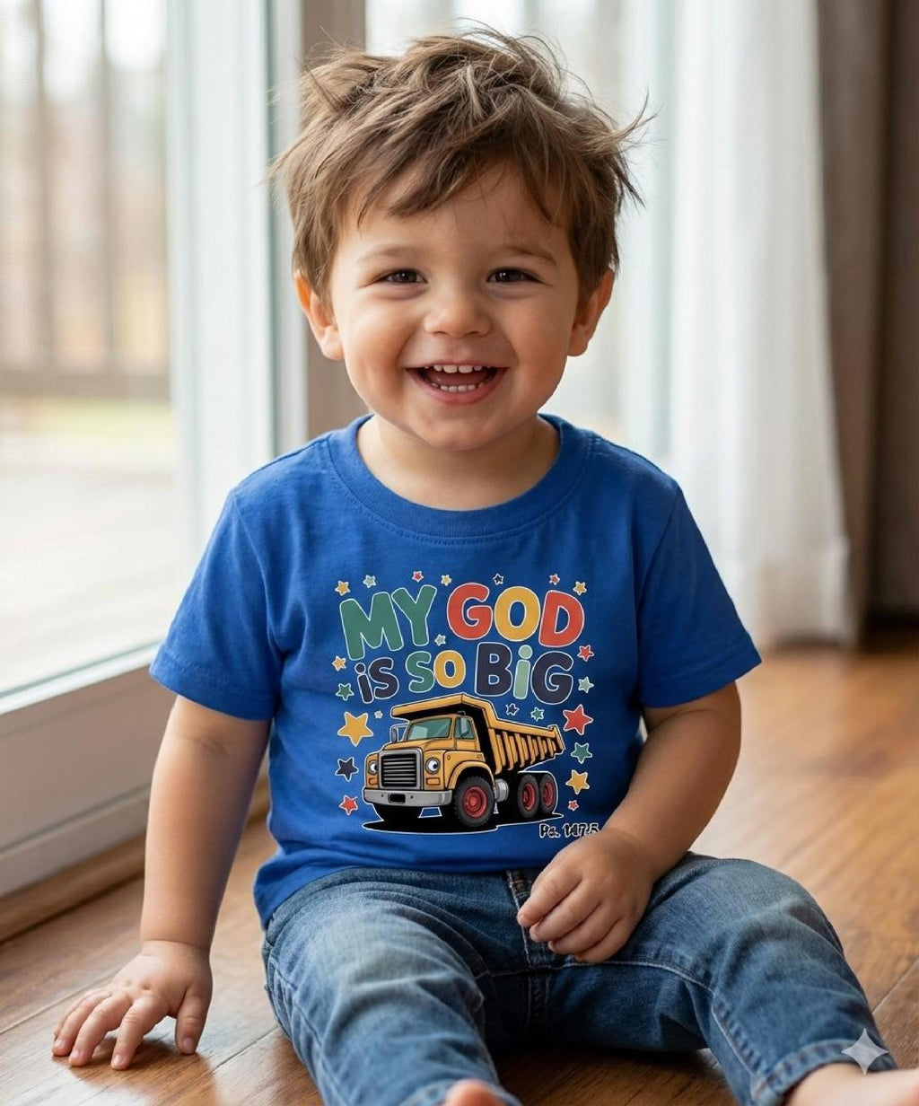 My God Is So Big Toddler Tee, Christian Dump Truck Shirt, Psalm Verse Kids Truck image 3