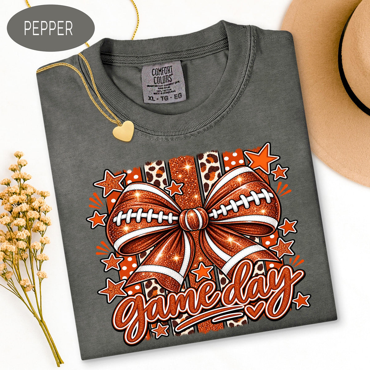 Comfort Colors Shirt, Football Mom Shirt, Glitter Game Day Bow Tee, Retro Footba image 1