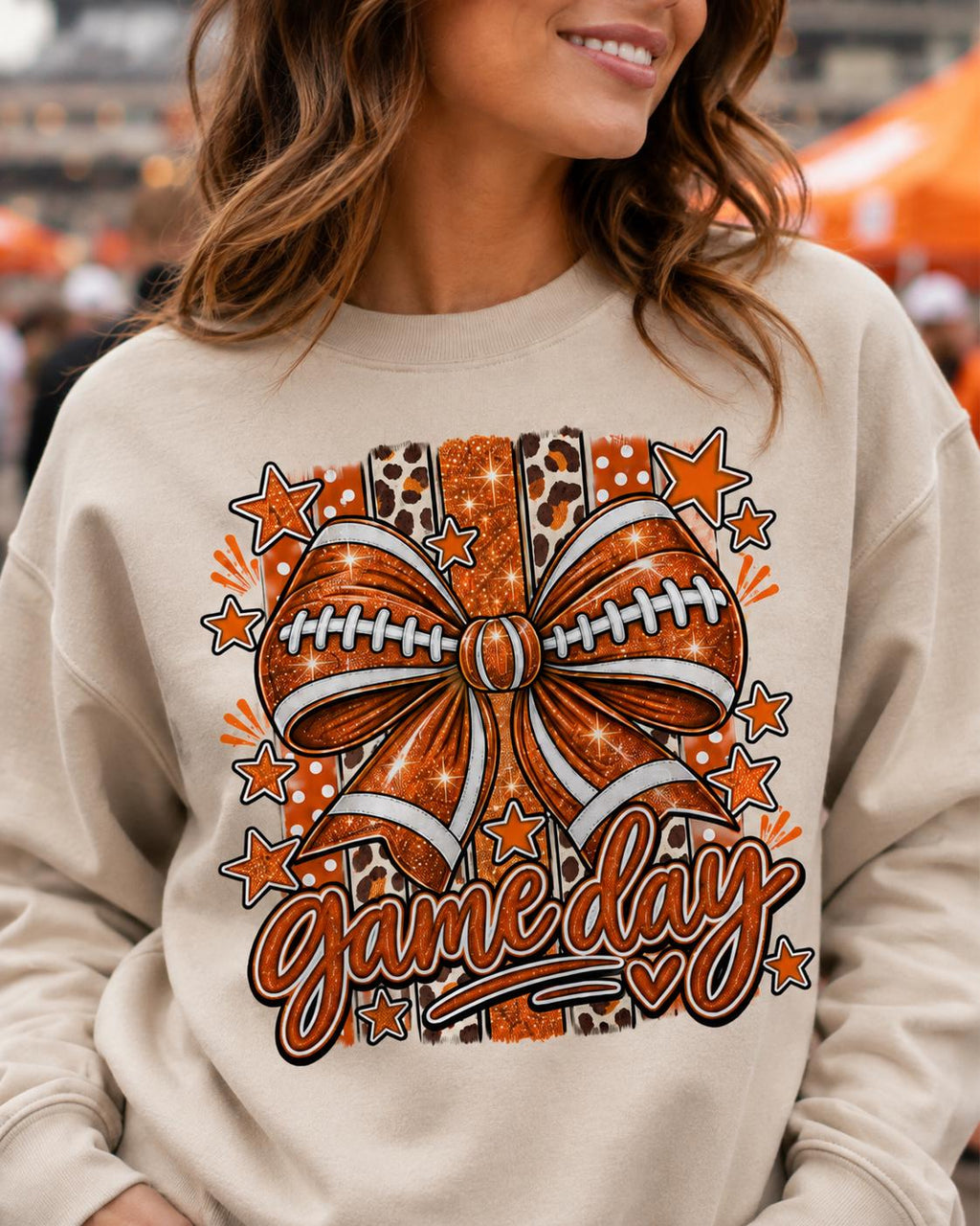 Football Mom Sweatshirt, Gildan Coquette Bow Sweatshirt, Glitter Game Day Shirt, image 0