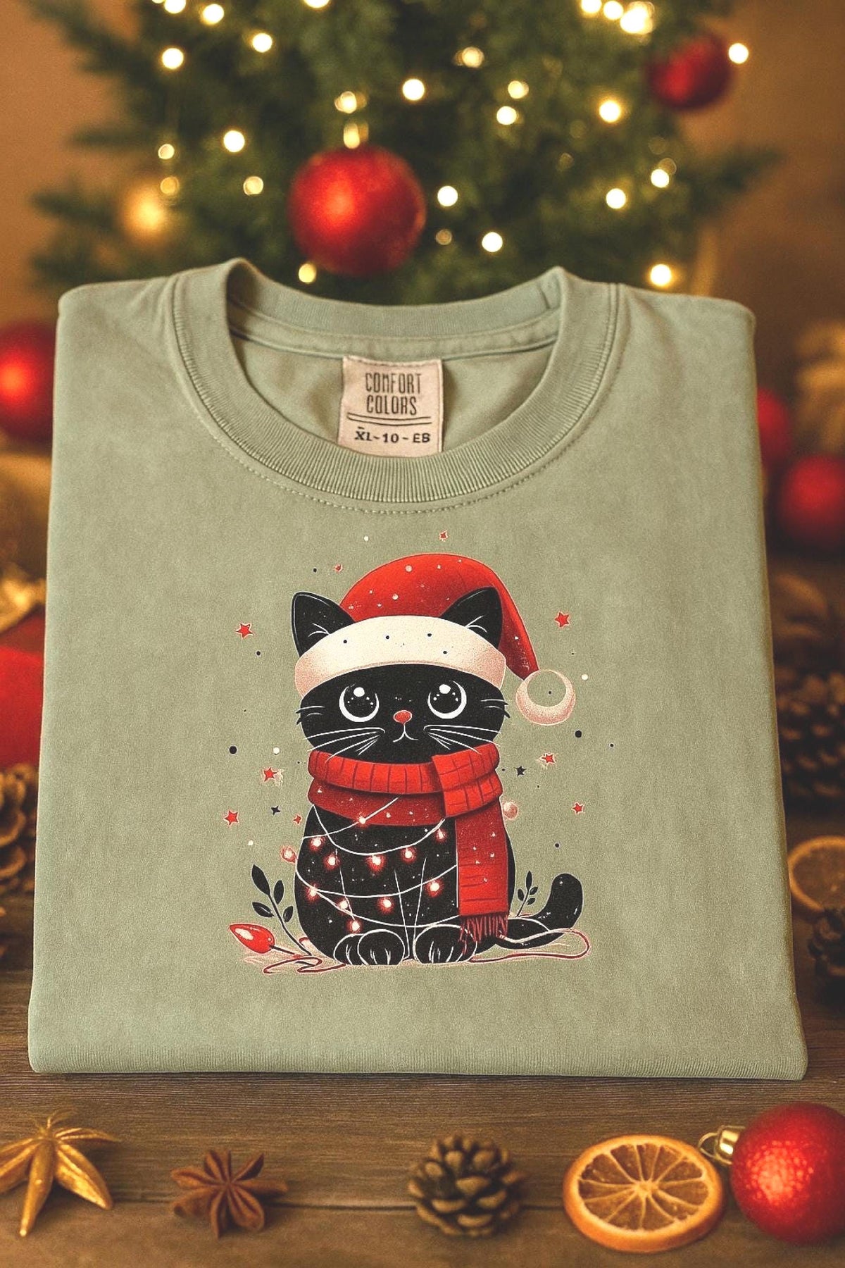 Comfort Colors Cat Christmas Shirt Women’s Funny Xmas Tee, Cat Mom Christmas Gif image 6