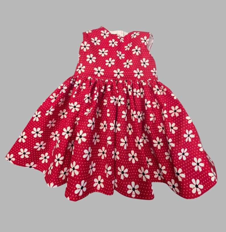 Red Daisy Dress for 18-Inch Dolls / Handmade Floral Doll Clothes / 18 in Doll Dress / Red Doll Dress