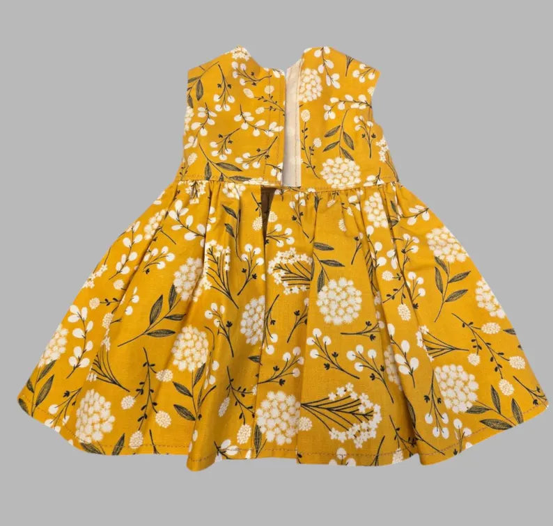 Mustard Floral Dress for 18-Inch Dolls / 18 in Doll Botanical Doll Clothes / Fall Doll Dress / 18 in Doll Dress