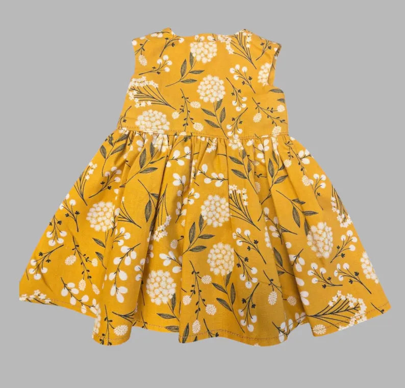 Mustard Floral Dress for 18-Inch Dolls / 18 in Doll Botanical Doll Clothes / Fall Doll Dress / 18 in Doll Dress