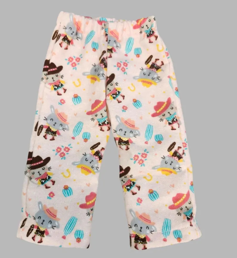 Pink Western Cat Pajamas for 18-Inch Doll / Handmade Two-Piece Doll Sleepwear Set / 18 in Doll Pajamas