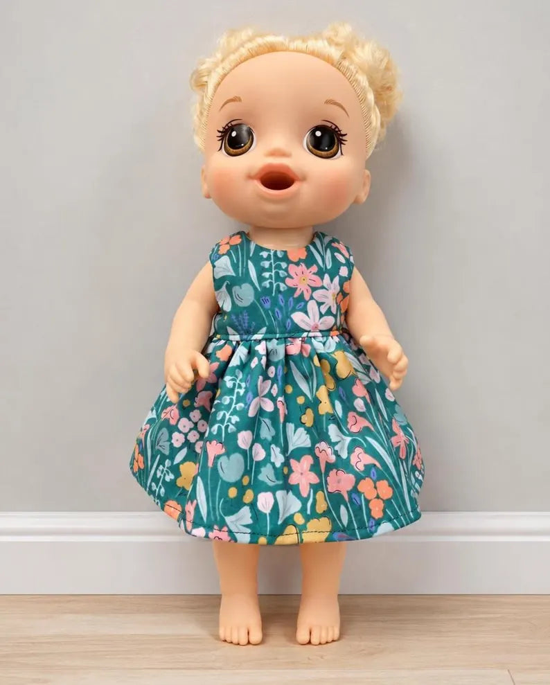 Floral Print Dress for 12 in Doll / Dress for 12-Inch Baby Dolls / 12 in Doll Dress / Dress Dolls / Doll Clothes