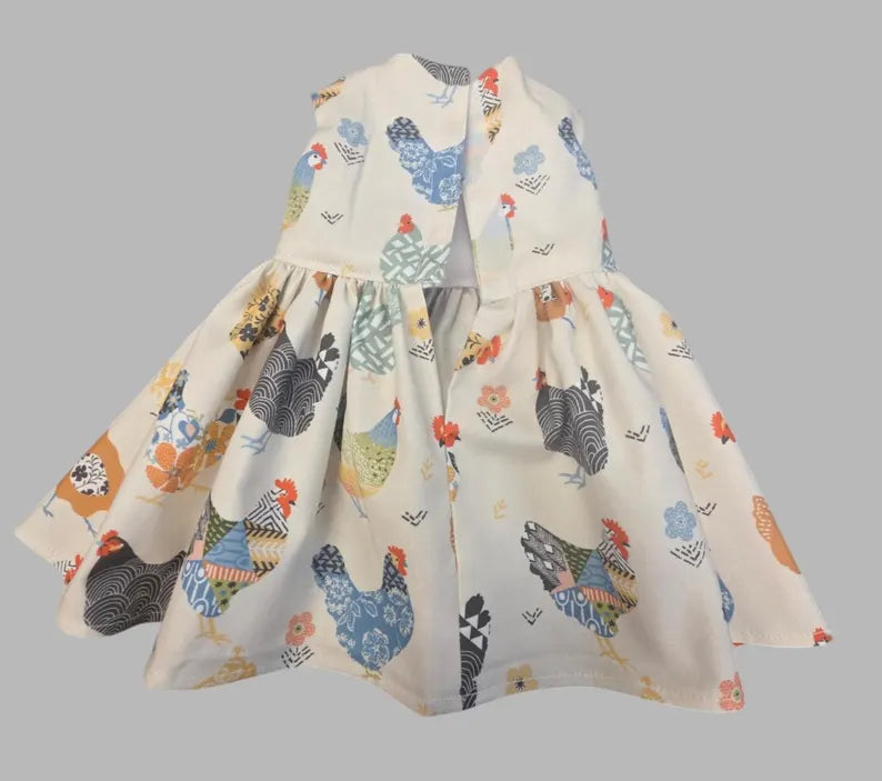 Chicken Print Dress for 18 Inch Doll / 18 in Doll Farmhouse Hen  Clothes, Doll  Cream Farm Animal Dress