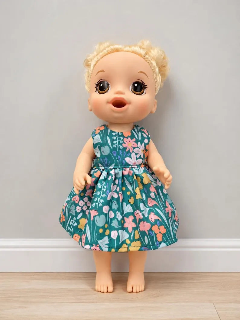 Floral Print Dress for 12 in Doll / Dress for 12-Inch Baby Dolls / 12 in Doll Dress / Dress Dolls / Doll Clothes