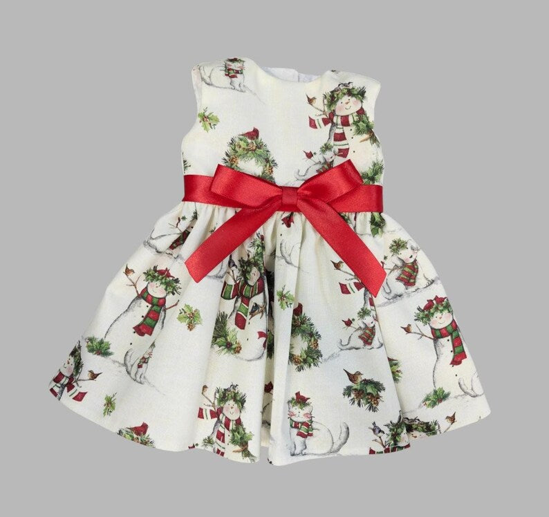 18 Inch Doll Christmas Dress / Snow Man Doll Clothes / Handmade X-Mas Doll Dress / 18 in Doll Dress  /  Dress For Any 18 in Dolls
