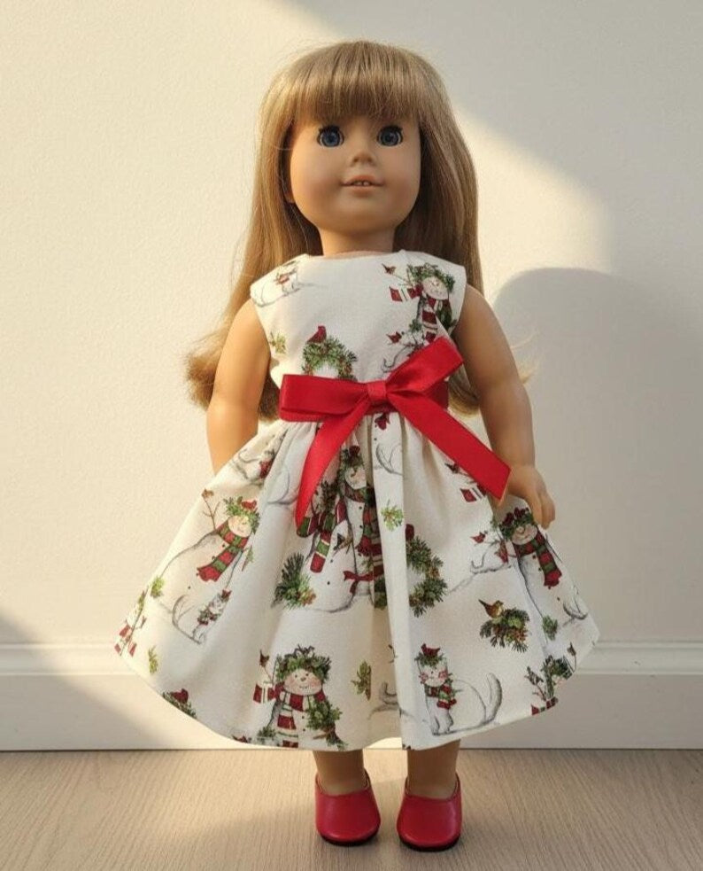 18 Inch Doll Christmas Dress / Snow Man Doll Clothes / Handmade X-Mas Doll Dress / 18 in Doll Dress  /  Dress For Any 18 in Dolls