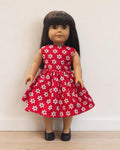 Red Daisy Dress for 18-Inch Dolls / Handmade Floral Doll Clothes / 18 in Doll Dress / Red Doll Dress
