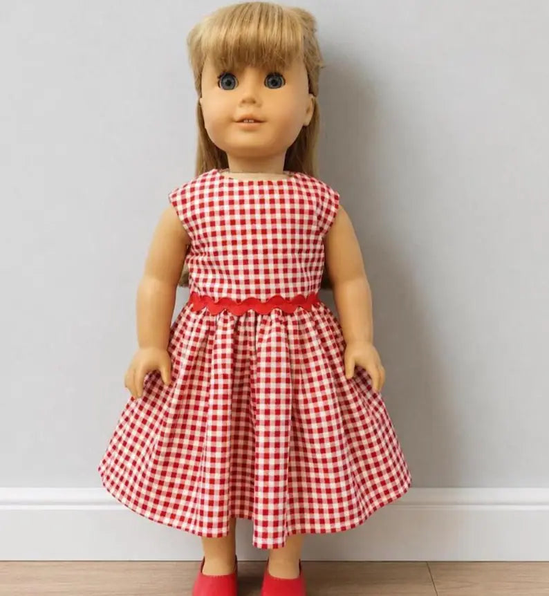 Red - White Gingham Doll dress / 18 in Doll Dress / Gingham 18 in Doll Clothes / Dress for Dolls