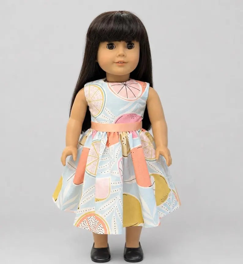18 Inch Doll Citrus Dress / Pastel Fruit Print Doll Clothes / Handmade Doll Outfit /  Dress For Any 18 in Dolls