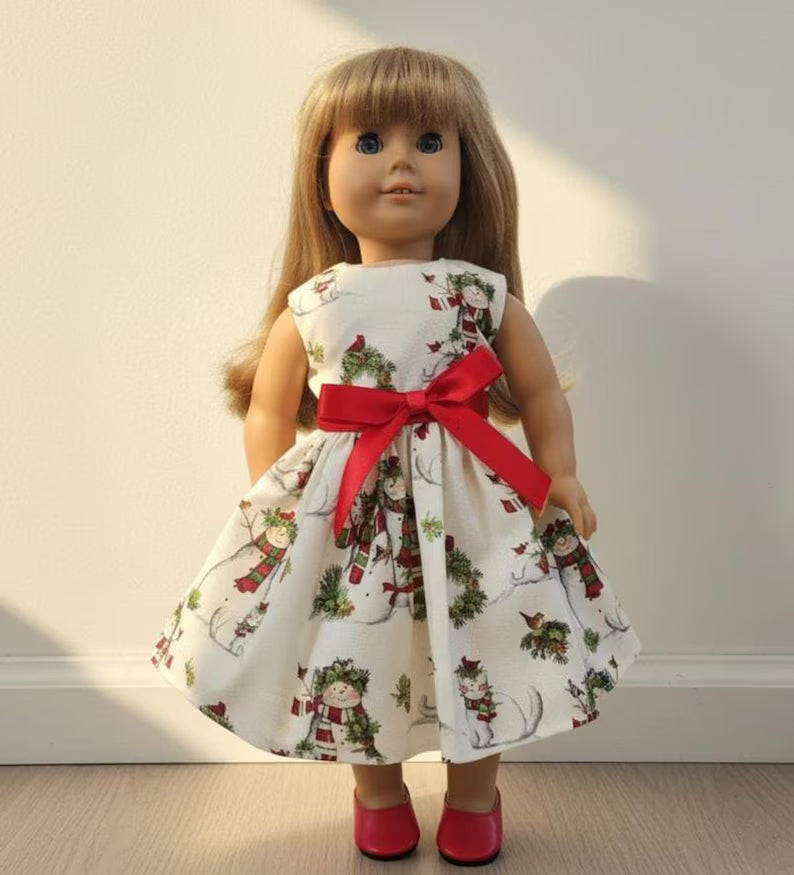 18 Inch Doll Christmas Dress / Snow Man Doll Clothes / Handmade X-Mas Doll Dress / 18 in Doll Dress  /  Dress For Any 18 in Dolls