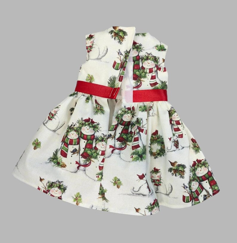 18 Inch Doll Christmas Dress / Snow Man Doll Clothes / Handmade X-Mas Doll Dress / 18 in Doll Dress  /  Dress For Any 18 in Dolls