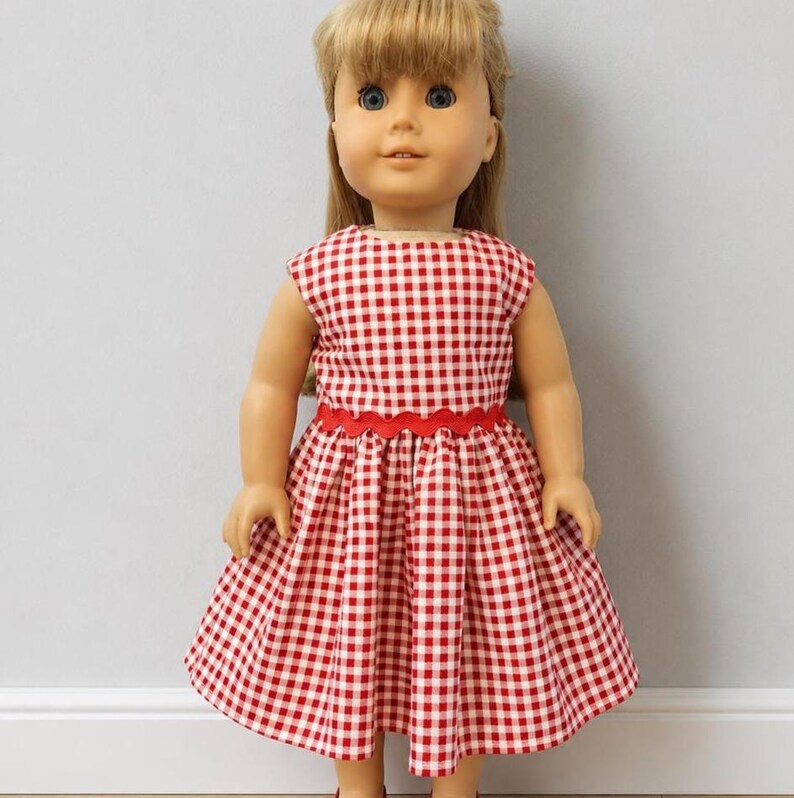 Red - White Gingham Doll dress / 18 in Doll Dress / Gingham 18 in Doll Clothes / Dress for Dolls