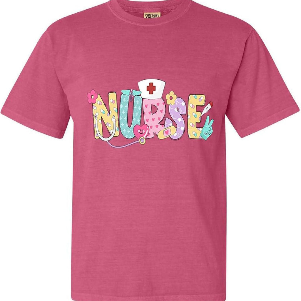 Groovy Nurse Graphic Tee – Colorful Medical Print Shirt