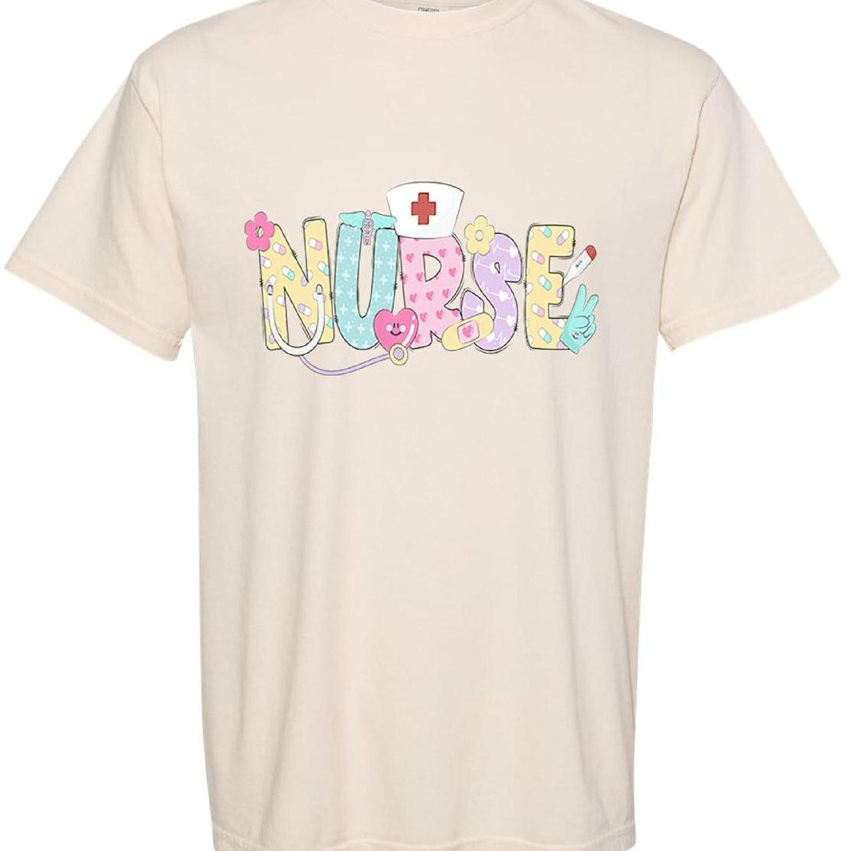 Groovy Nurse Graphic Tee – Colorful Medical Print Shirt