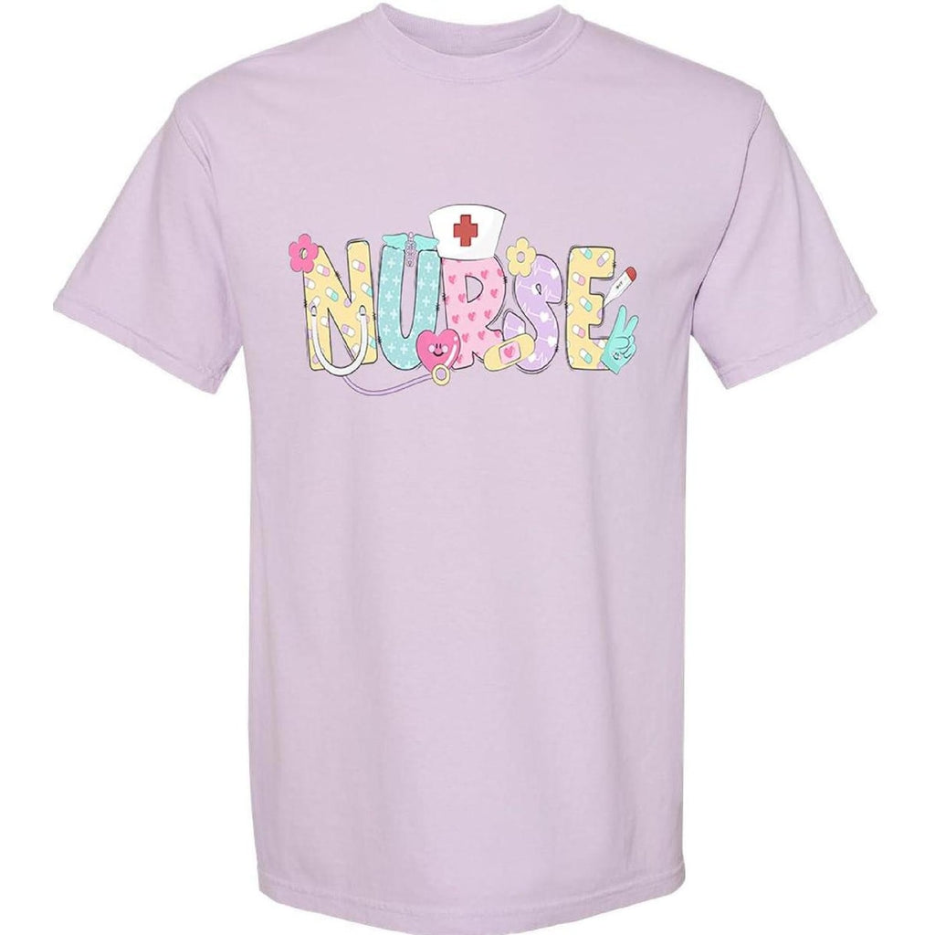 Groovy Nurse Graphic Tee – Colorful Medical Print Shirt