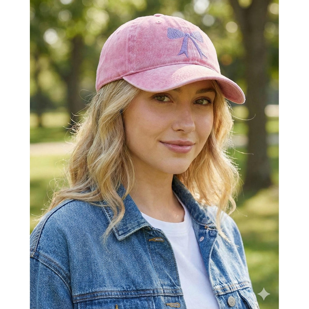 Coquette Bow Embroidered Baseball Cap | Customizable Girly Dad Hat