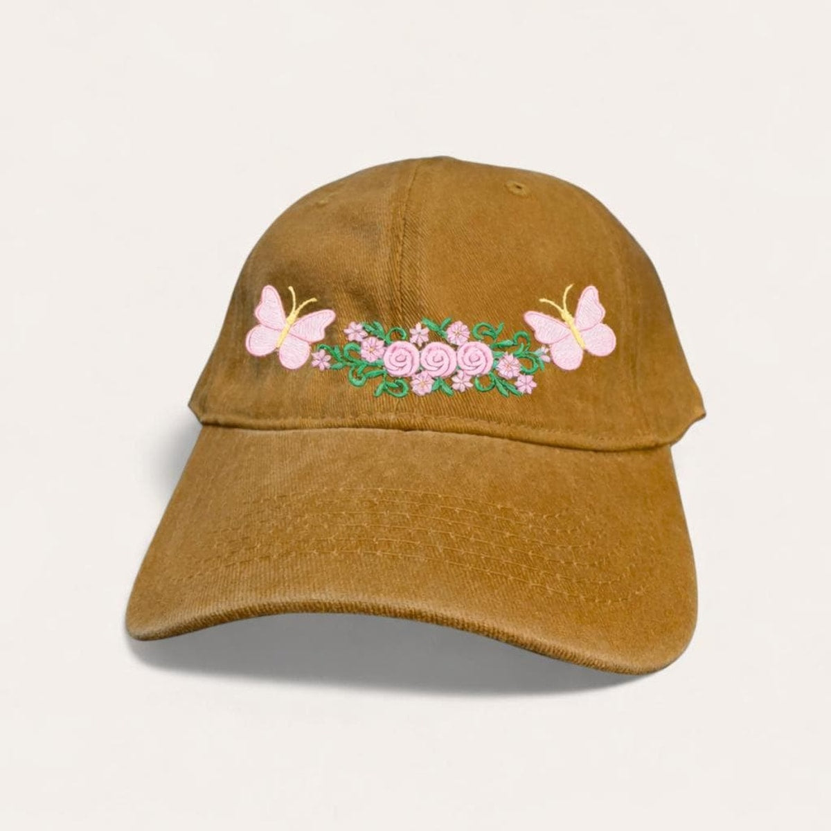 Floral Butterfly Washed Denim Baseball Cap, Adjustable Spring Summer Hat