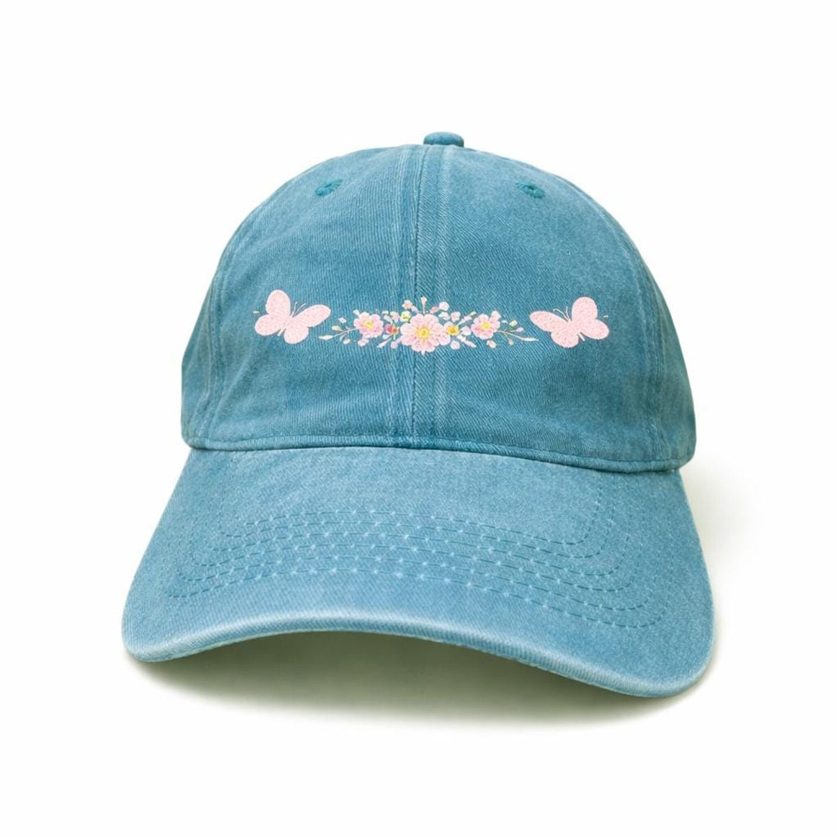 Floral Butterfly Washed Denim Baseball Cap, Adjustable Spring Summer Hat