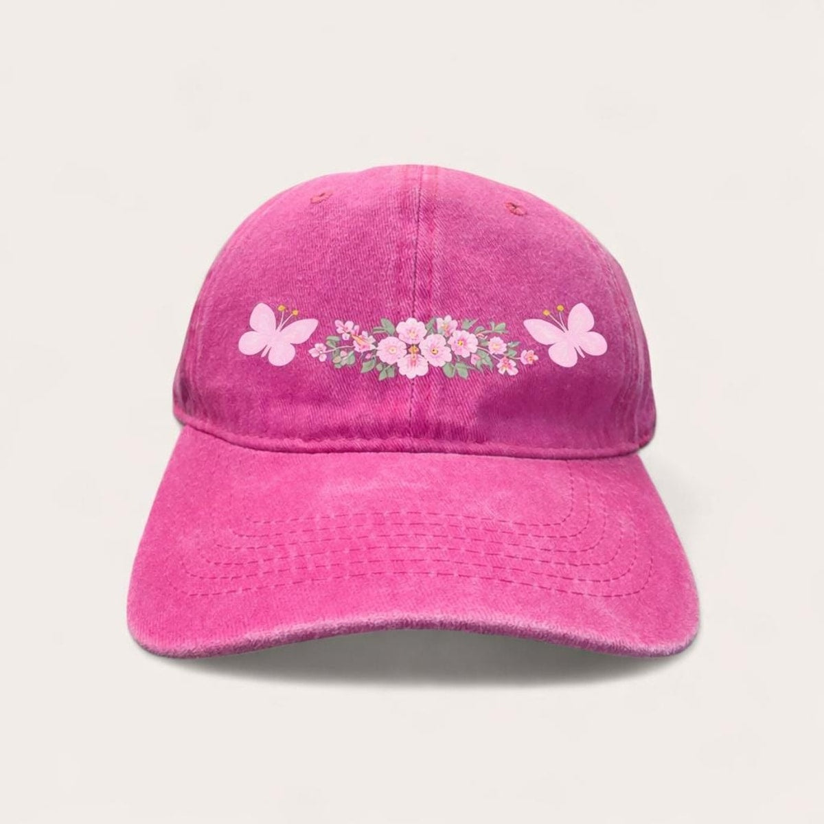 Floral Butterfly Washed Denim Baseball Cap, Adjustable Spring Summer Hat
