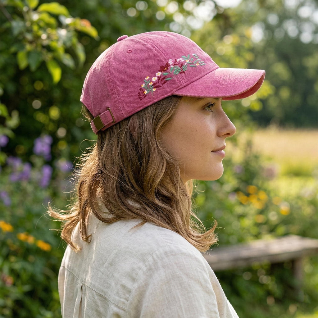 Embroidered Floral Baseball Cap, Washed Cotton Dad Hat, Spring Summer Style