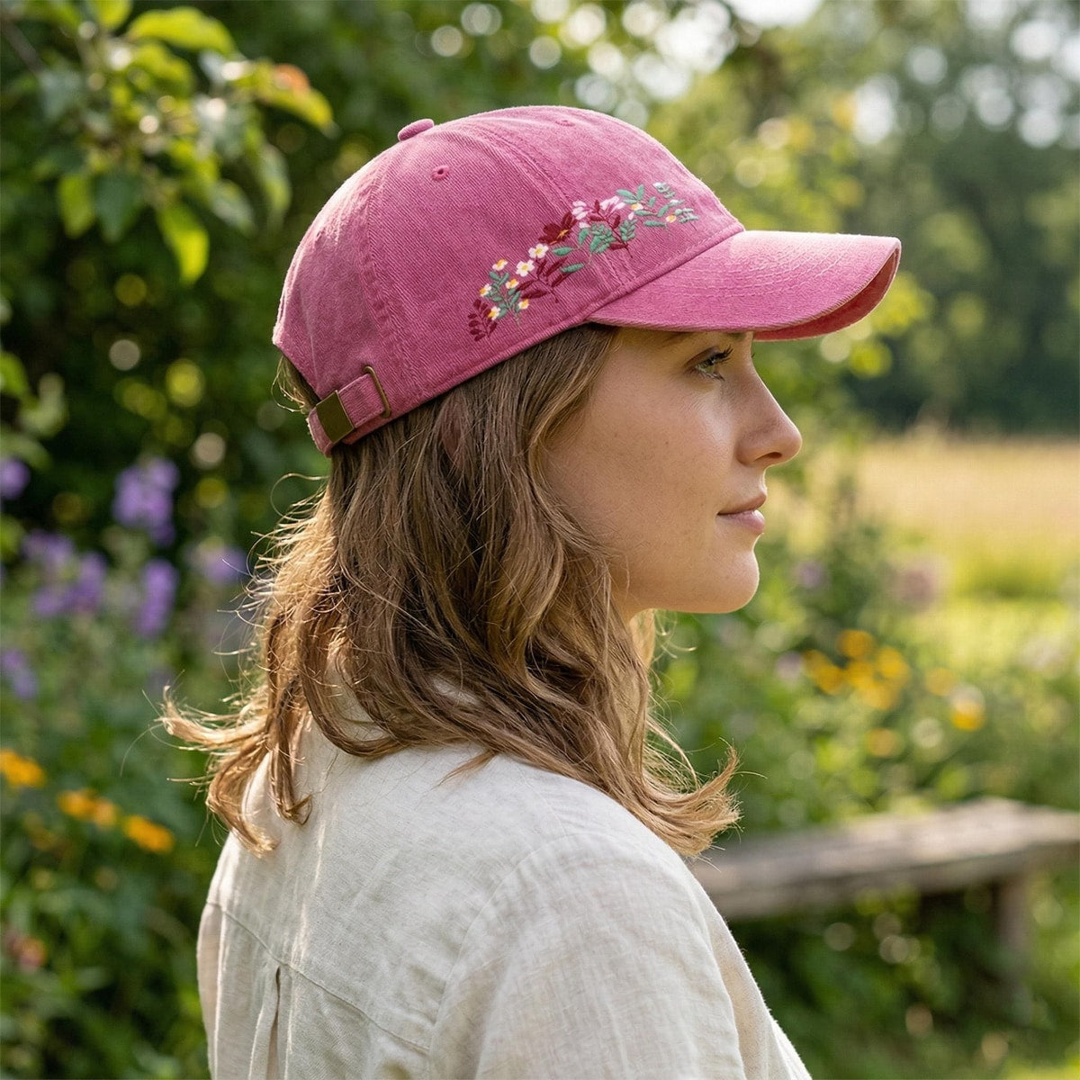 Embroidered Floral Baseball Cap, Washed Cotton Dad Hat, Spring Summer Style