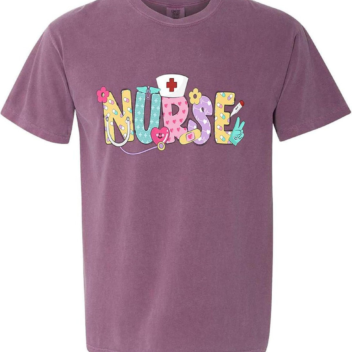 Groovy Nurse Graphic Tee – Colorful Medical Print Shirt