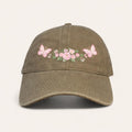 Floral Butterfly Washed Denim Baseball Cap, Adjustable Spring Summer Hat