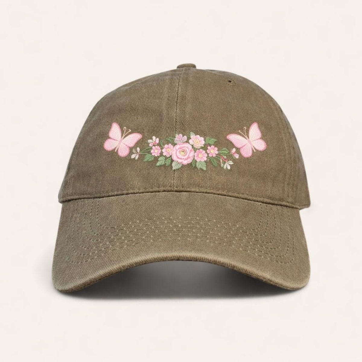 Floral Butterfly Washed Denim Baseball Cap, Adjustable Spring Summer Hat