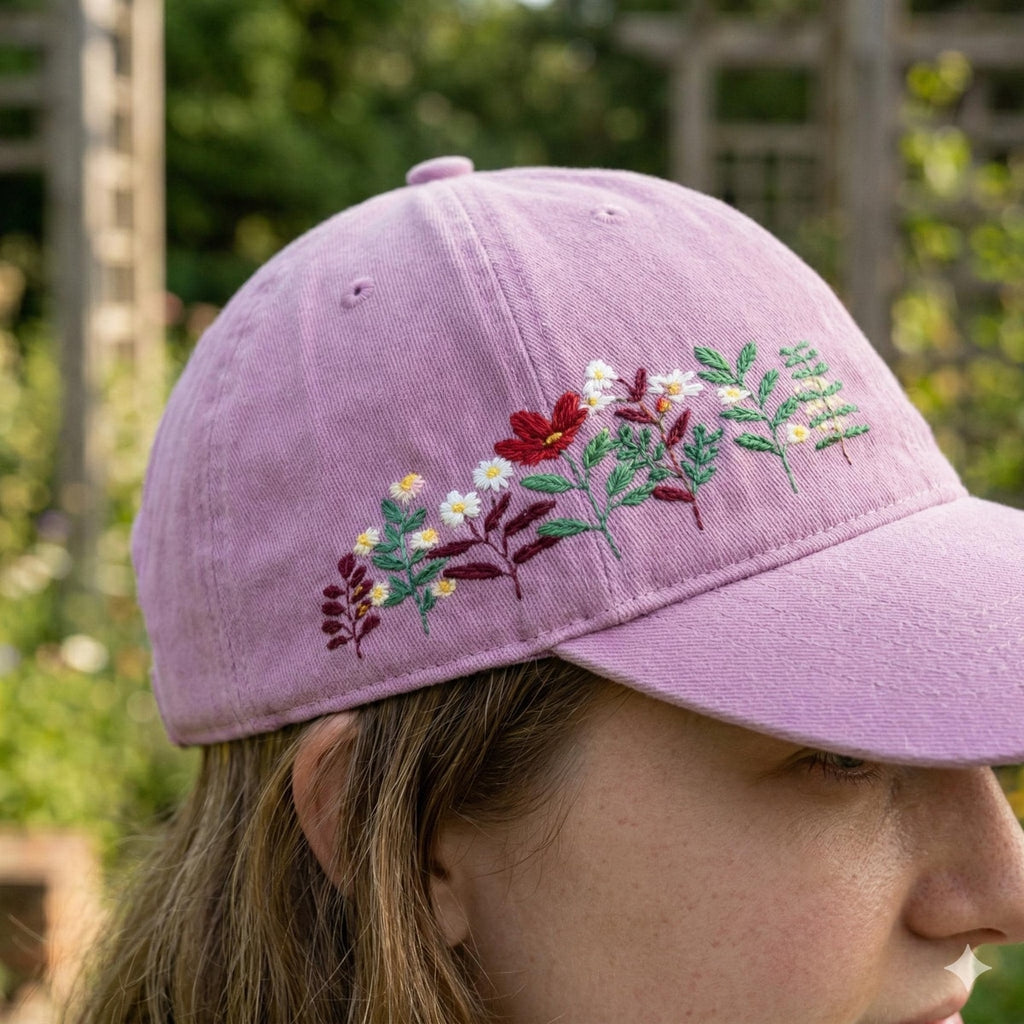Embroidered Floral Baseball Cap, Washed Cotton Dad Hat, Spring Summer Style