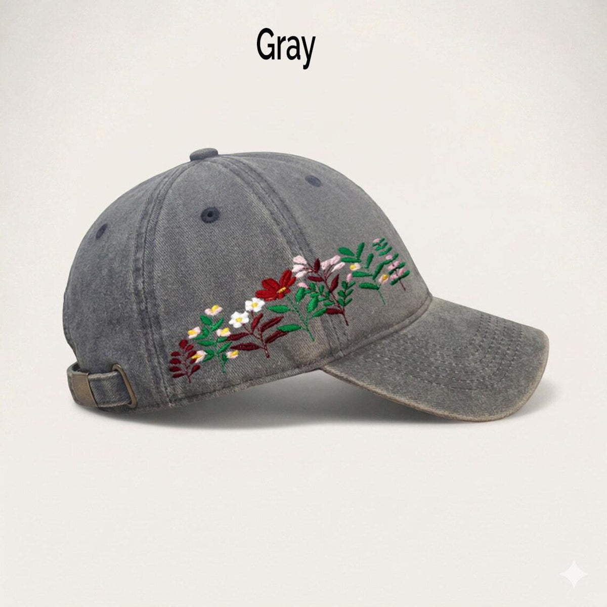 Embroidered Floral Baseball Cap, Washed Cotton Dad Hat, Spring Summer Style