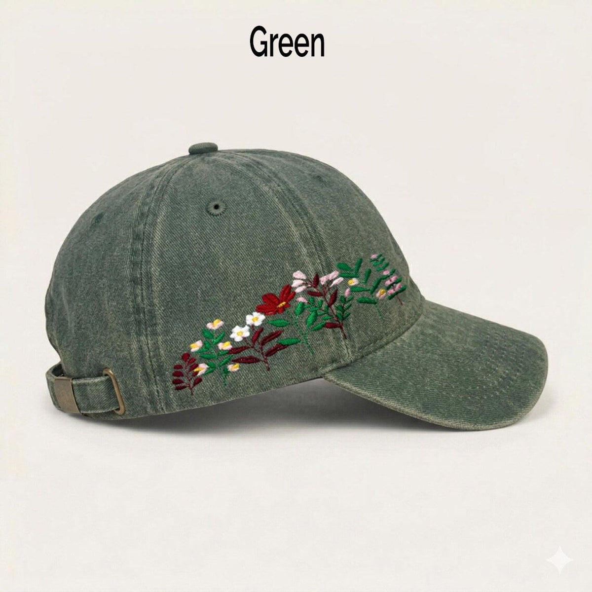 Embroidered Floral Baseball Cap, Washed Cotton Dad Hat, Spring Summer Style