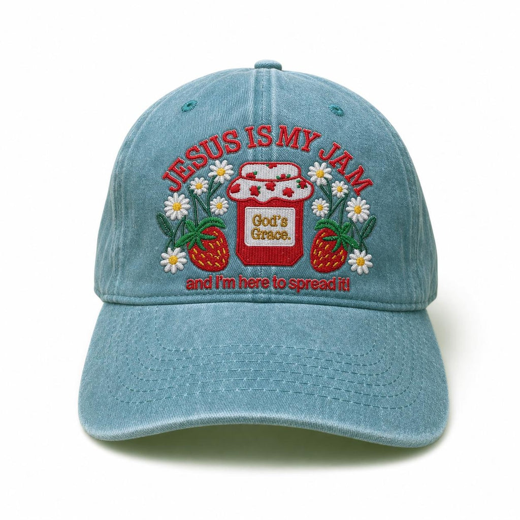 Jesus Is My Jam Hat Embroidered Strawberry Cap, Christian Hats Faith-Based Cap Religious Gift for Her, Canning Homemaker Christmas Gift