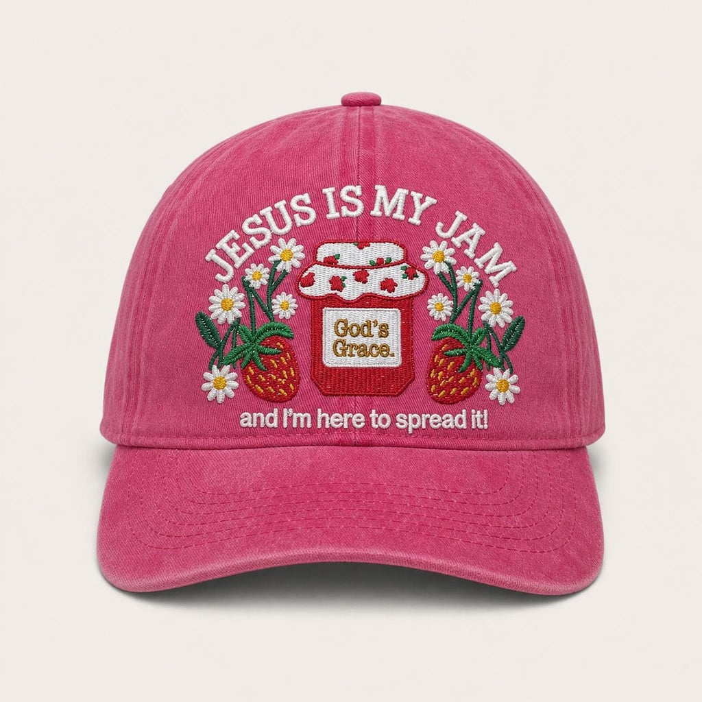 Jesus Is My Jam Hat Embroidered Strawberry Cap, Christian Hats Faith-Based Cap Religious Gift for Her, Canning Homemaker Christmas Gift