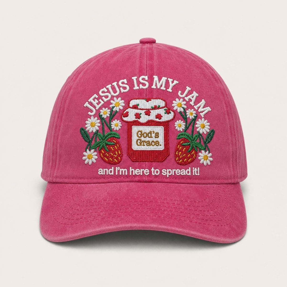 Jesus Is My Jam Hat Embroidered Strawberry Cap, Christian Hats Faith-Based Cap Religious Gift for Her, Canning Homemaker Christmas Gift