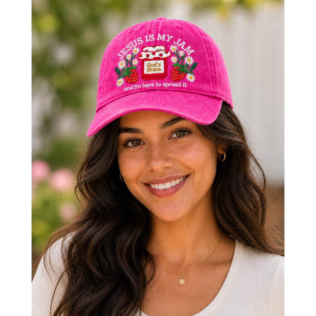 Jesus Is My Jam Hat Embroidered Strawberry Cap, Christian Hats Faith-Based Cap Religious Gift for Her, Canning Homemaker Christmas Gift