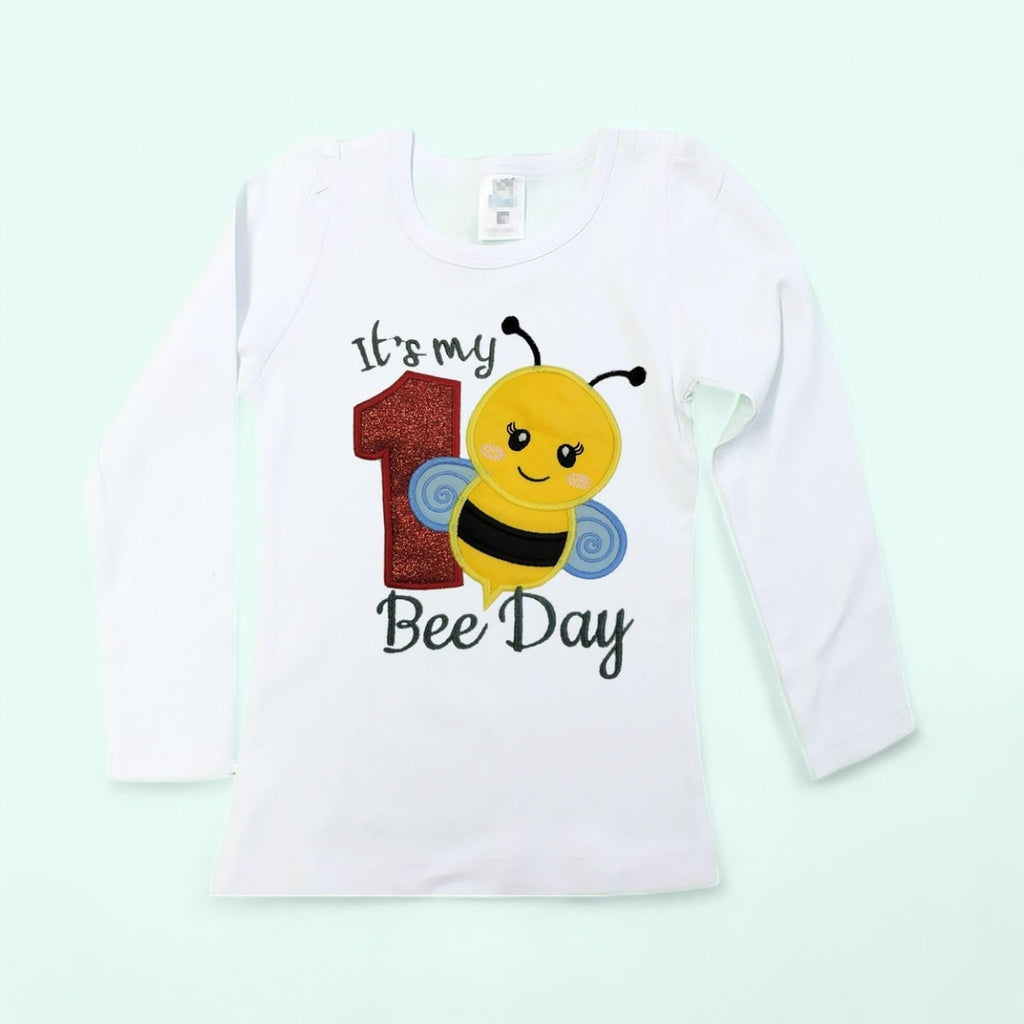 Girls' First Bee Day Shirt: Embroidered Birthday Outfit