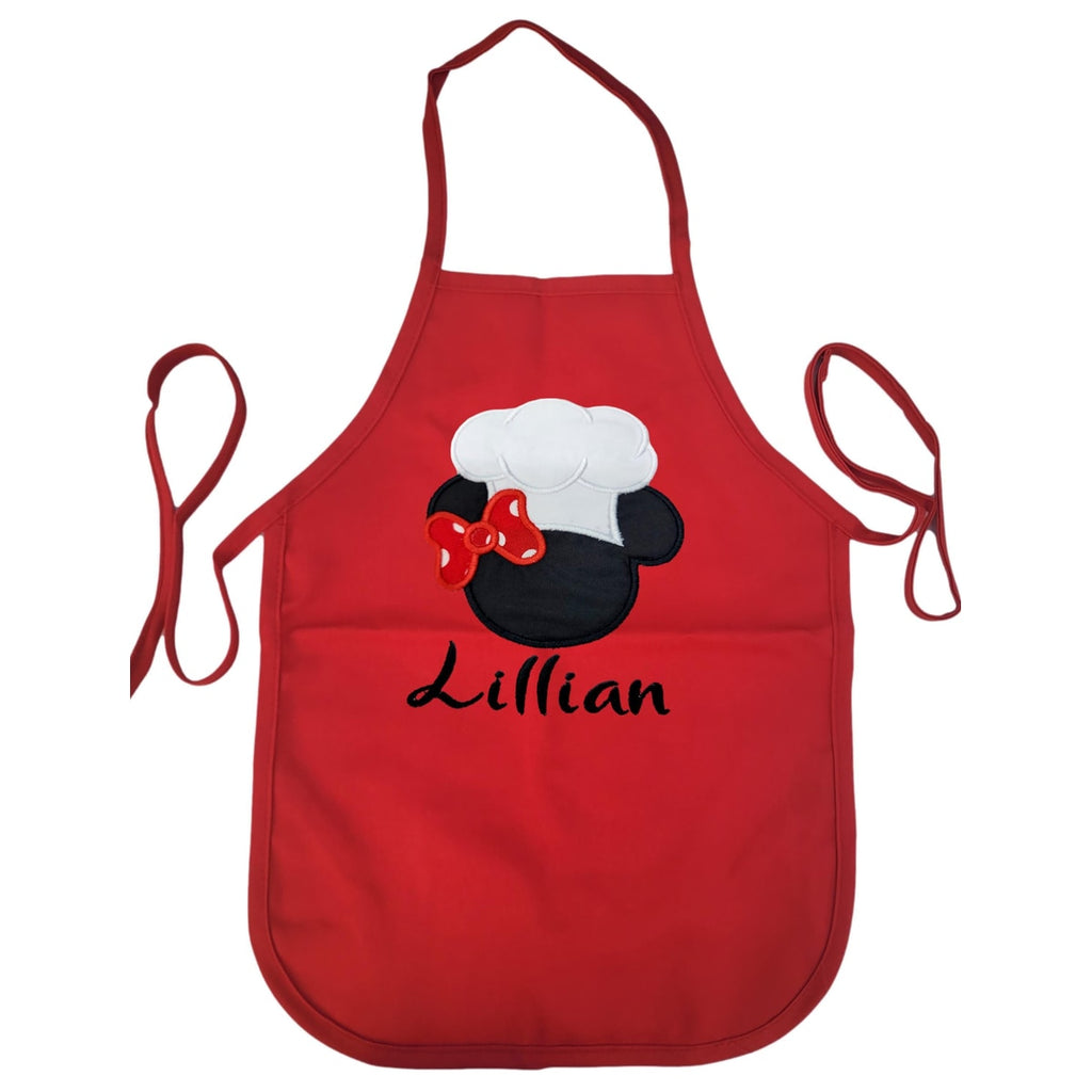 Personalized Mouse-Inspired Girls Apron | Embroidered Kids Cooking Apron | Custom Character-Inspired Baking Gift for Children