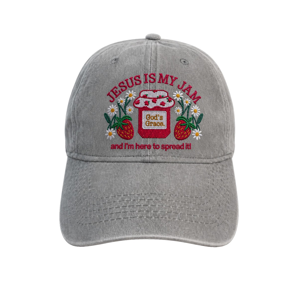 Jesus Is My Jam Hat Embroidered Strawberry Cap, Christian Hats Faith-Based Cap Religious Gift for Her, Canning Homemaker Christmas Gift
