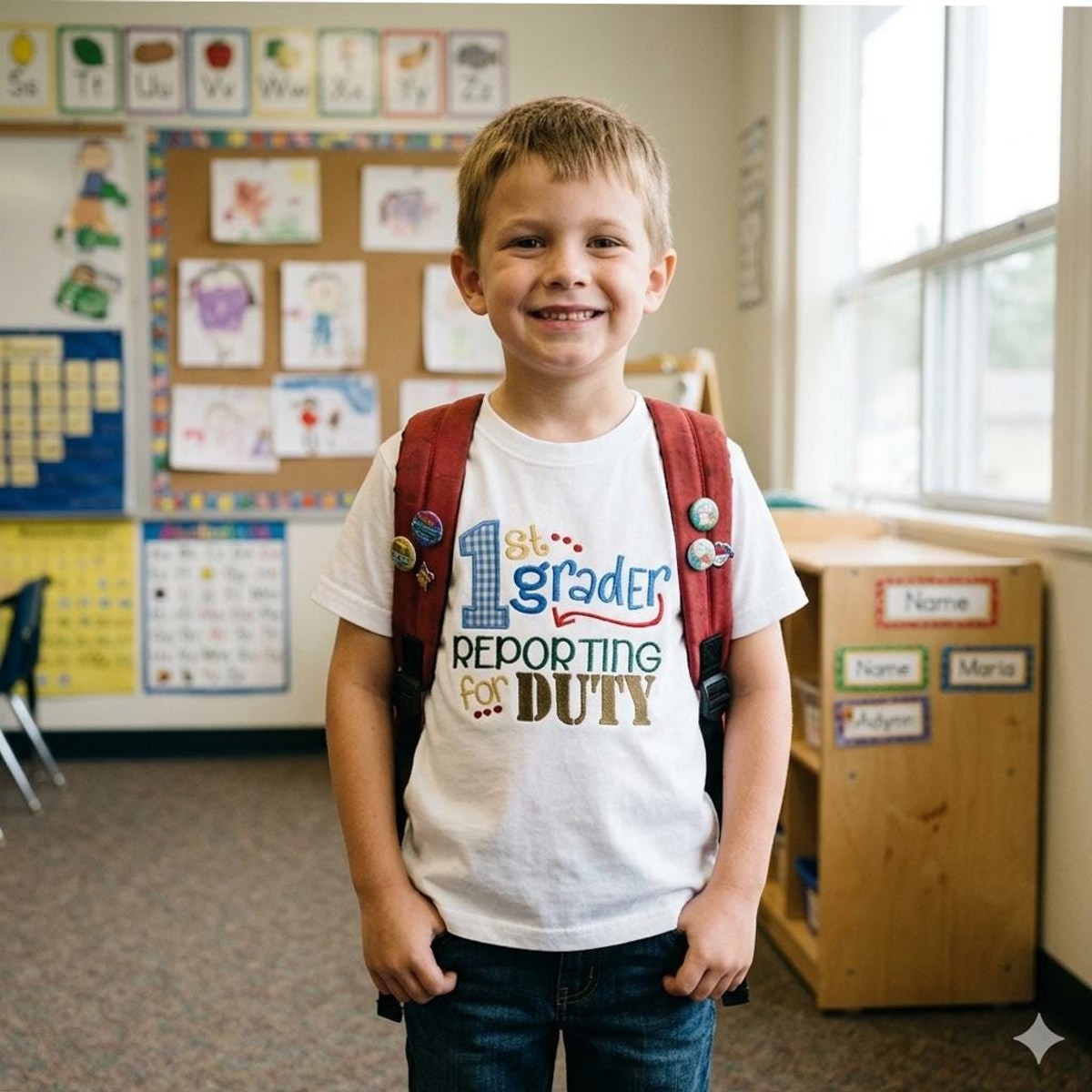 Back to School First Grade Shirt - Combed Cotton, Handmade