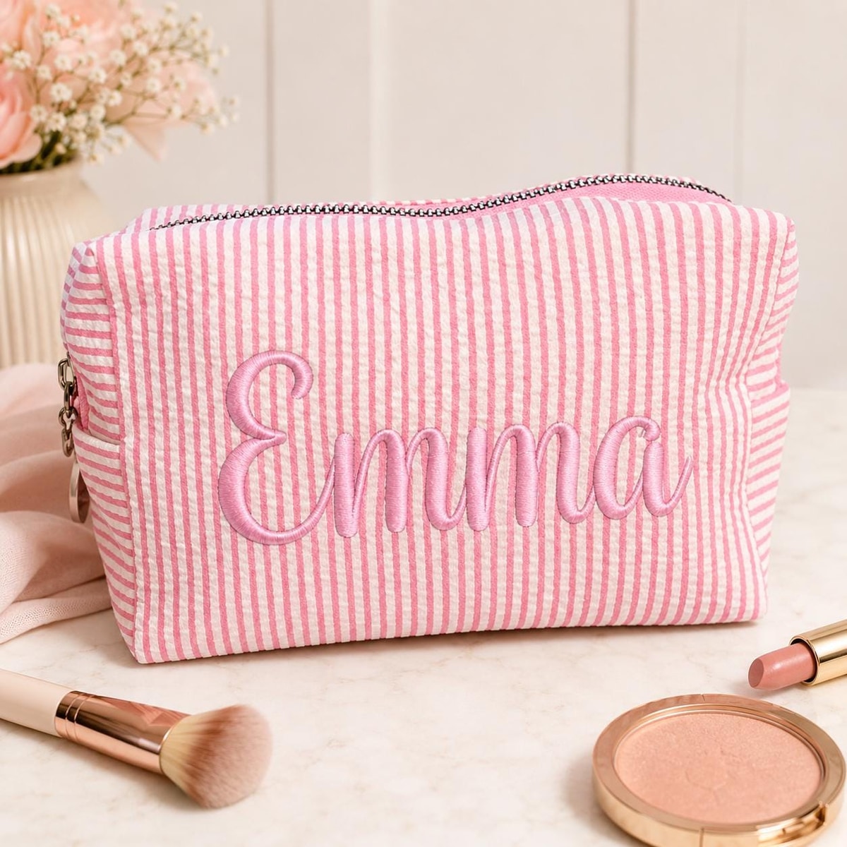 Makeup Bag Cosmetic Bag Bridesmaid Gifts, Personalized Travel Makeup Bag, Bridesmaid Proposal, Gift for Her